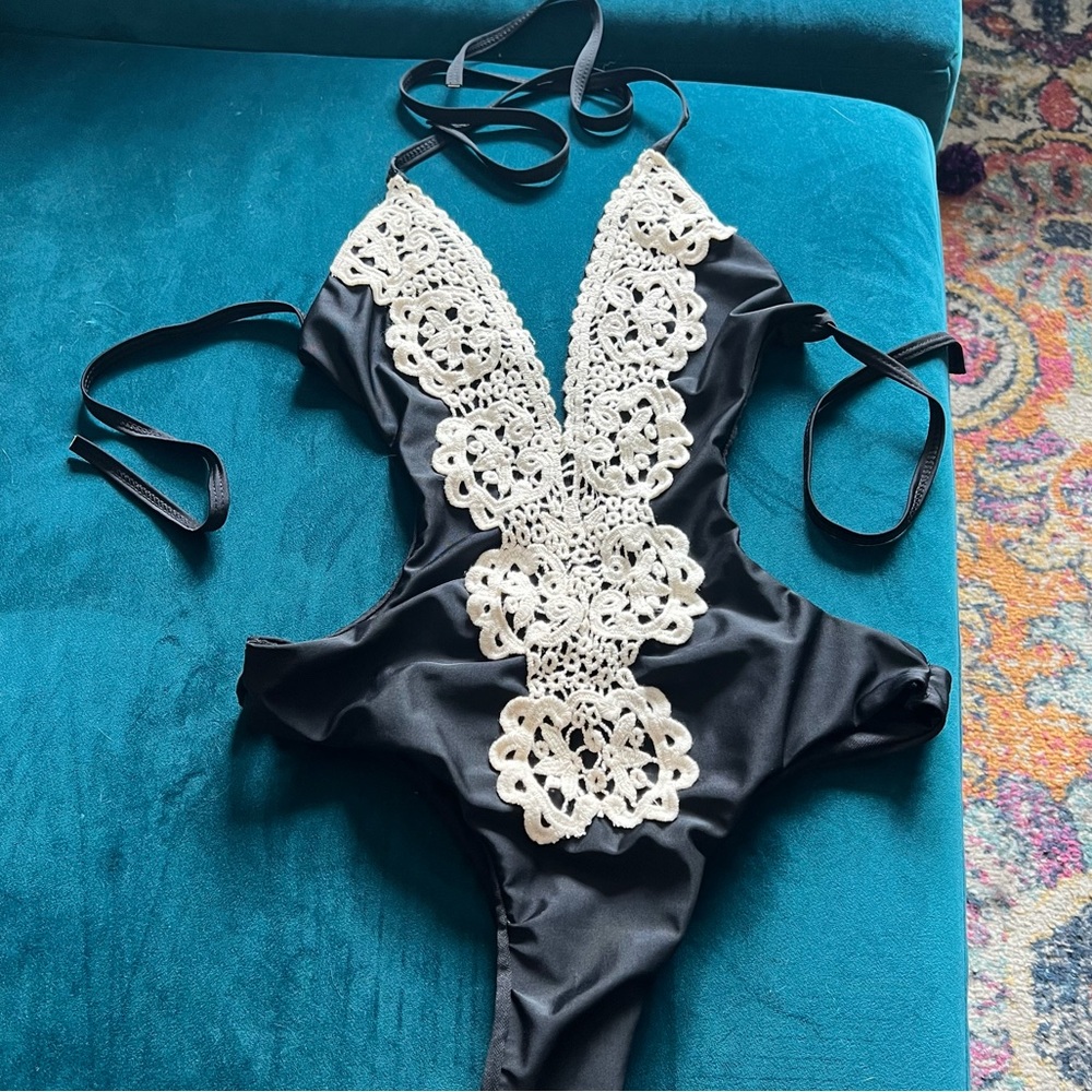 Sexy Crochet Black One Piece Bikini